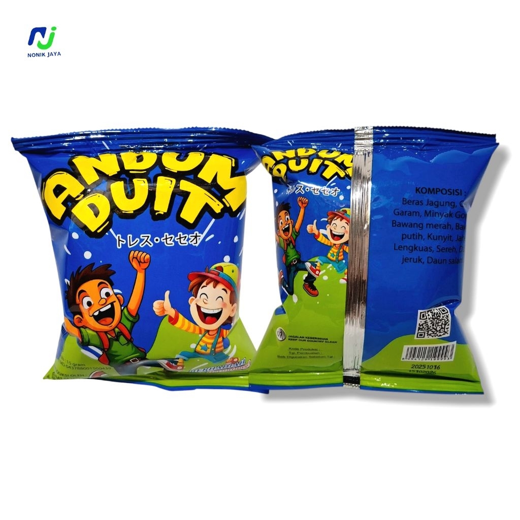 Andum Duit Snack BERHADIAH UANG TUNAI Renteng Isi 10 Pcs/Karton Isi 40 Pcs@15gr Camilan Gurih