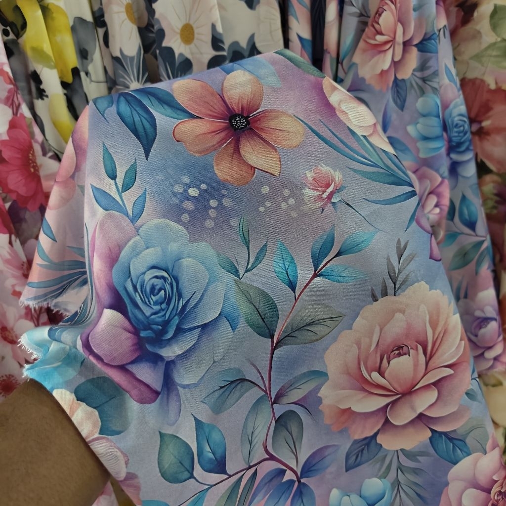 KAIN KATUN RAYON VISCOSE PREMIUM MOTIF BUNGA BESAR - KAIN RAYON MOTIF KEMBANG BESAR HARGA PERSETENGA