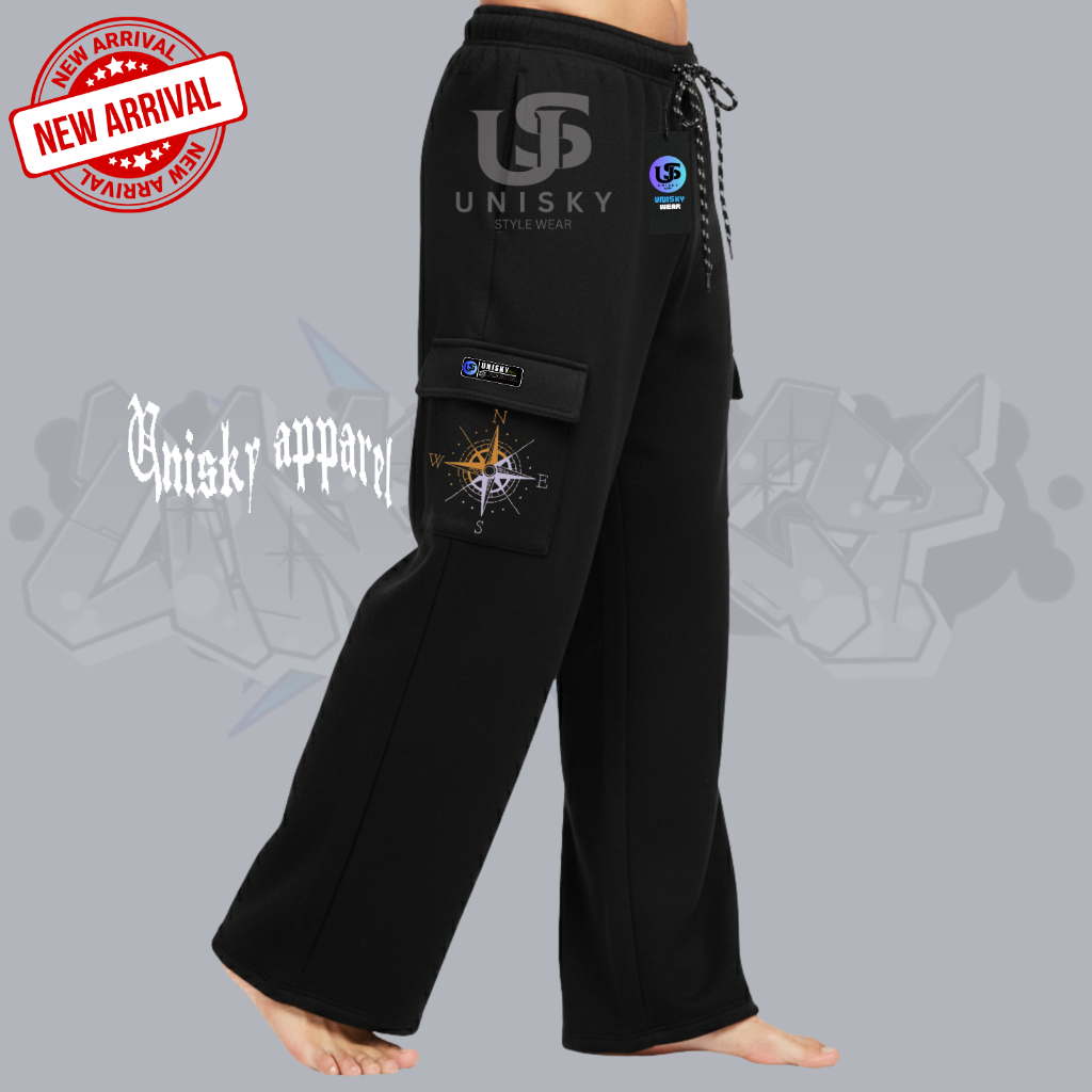 Unisky New Celana panjang Pria Wanita Cargo Bahan Fleece Long Pants  Terkeren Celana Cargo Panjang M
