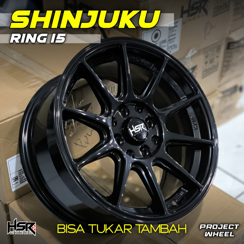 Velg HSR Shinjuku R15 Lebar 7 mobil jazz yaris viso city dll Radiant Black - HSR PROJECT WHEEL