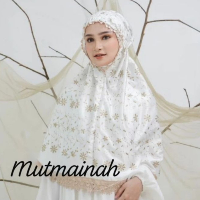 Mutmainah Hijab Kerudung Bergo Hijab Instan Umroh Dan Haji Renda Mewah Sutra Premium full bordir