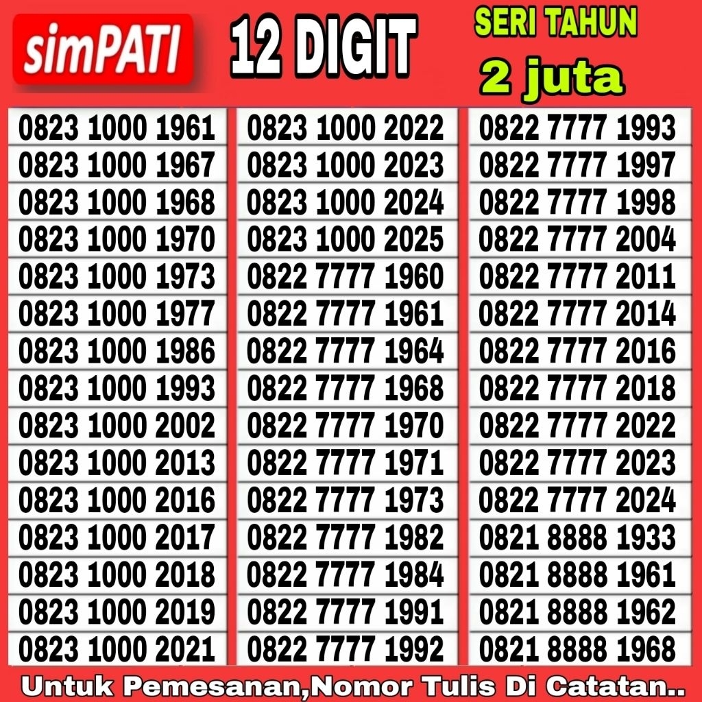 nomor cantik kartu perdana telkomsel seri tahun 0822 7777 ****
