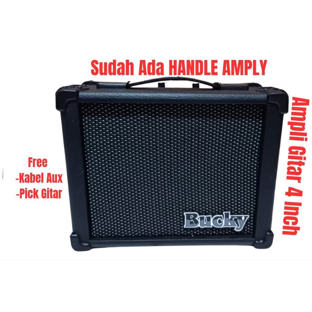 Ampli Gitar Listrik Mini BUCKY 4 Inch-Ampli Gitar Mini Terbaru Sudah Ada HANDLE AMPLY Distorsi+Aux+H