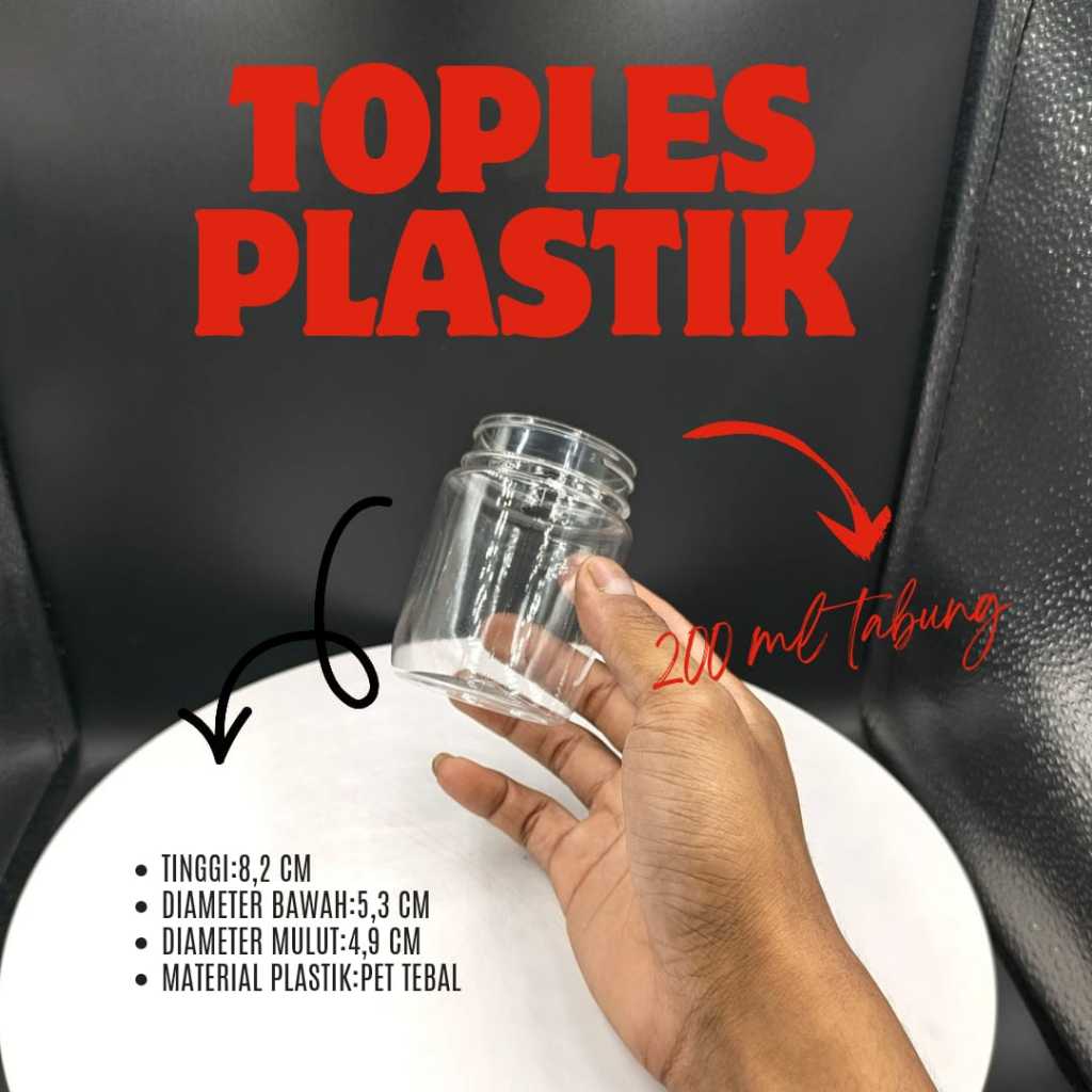 TOPLES PLASTIK 200 ML TABUNG  TUTUP PLASTIK/TOPLES BUMBU 200 ML /JAR TABUNG 200 ML