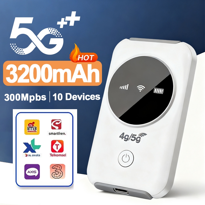 MiFi Portabel 4G LTE Tanpa Kunci – 300Mbps, Baterai 3200mAh, Support Semua Operator (Telkomsel/Indos