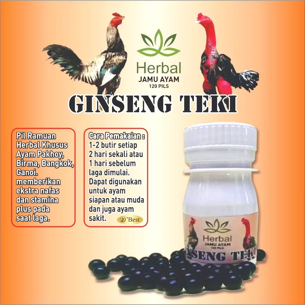 JAMU AYAM BEST GINSENG TEKI 120 BUTIR PIL HERBAL AYAM LAGA ADUAN PAKHOY BIRMA BANGKOK GANOI