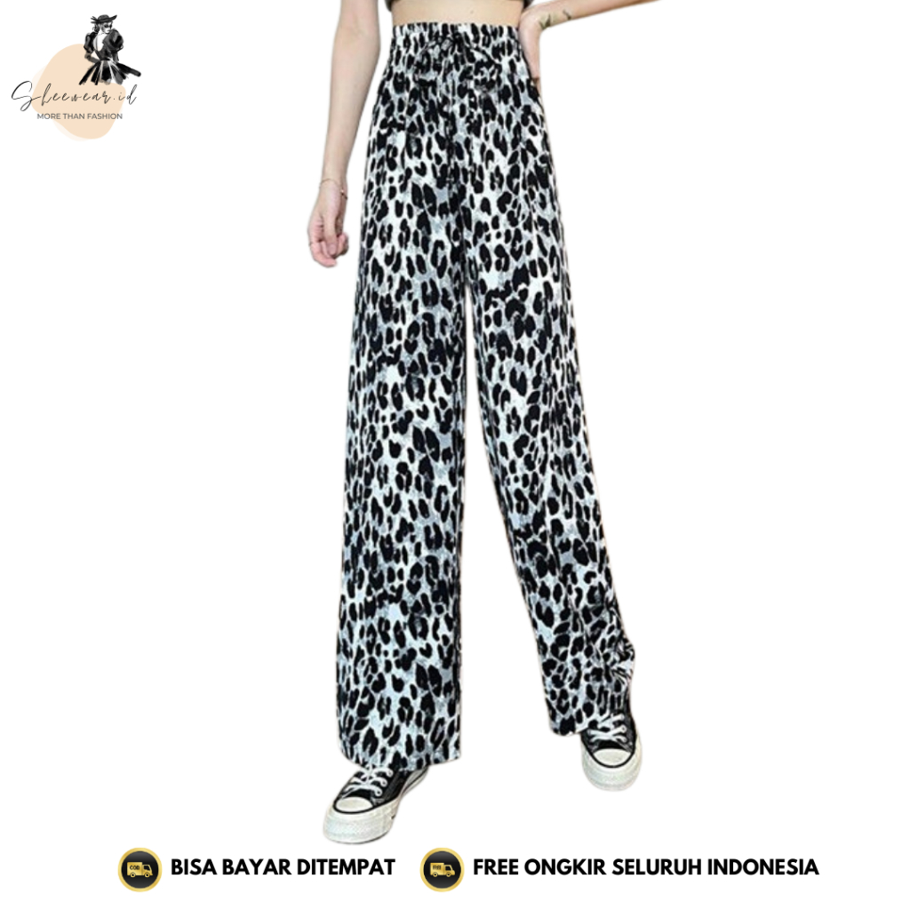 SHEWEAR CPG537 Celana Panjang Leopard Motif Macan Kulot Bahan Karet Rayon Stretch