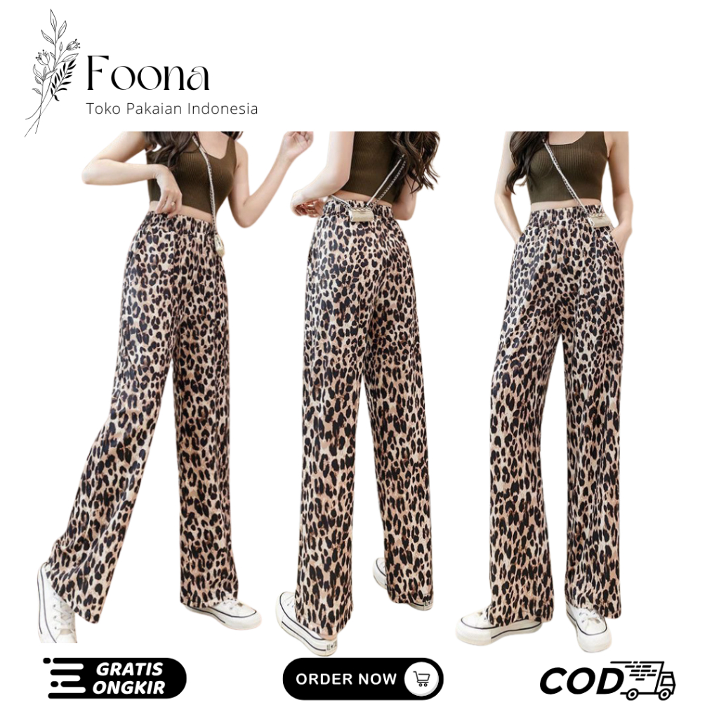 Foona - CPG537 Celana Panjang Leopard Motif Macan Kulot Bahan Karet Rayon Stretch