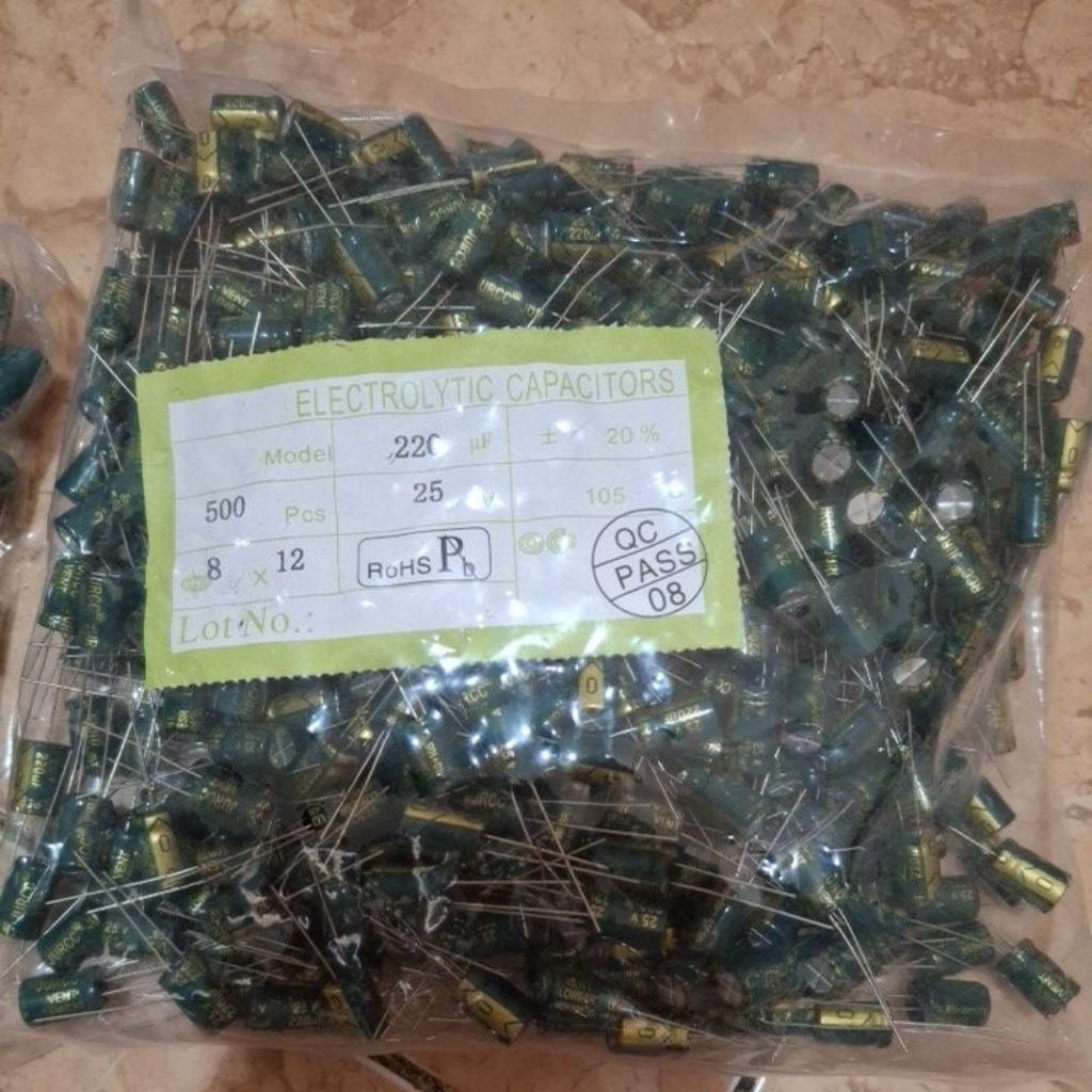 1000 pcs elco 220uf 25v elko capacitor kapasitor 220 uf 25 volt