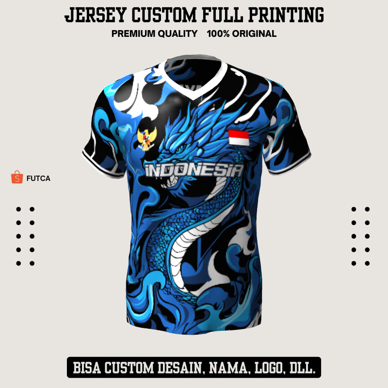 Kaos Jersey Futsal Hitam Biru Putih Motif Naga 465 - Jersey Olahraga