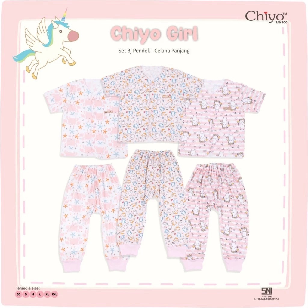 Makassar  Chiyo Baby Setelan Set Baju Pendek Celana Panjang Mixed Girl Newborn 0-3 Bulan 3 Pcs