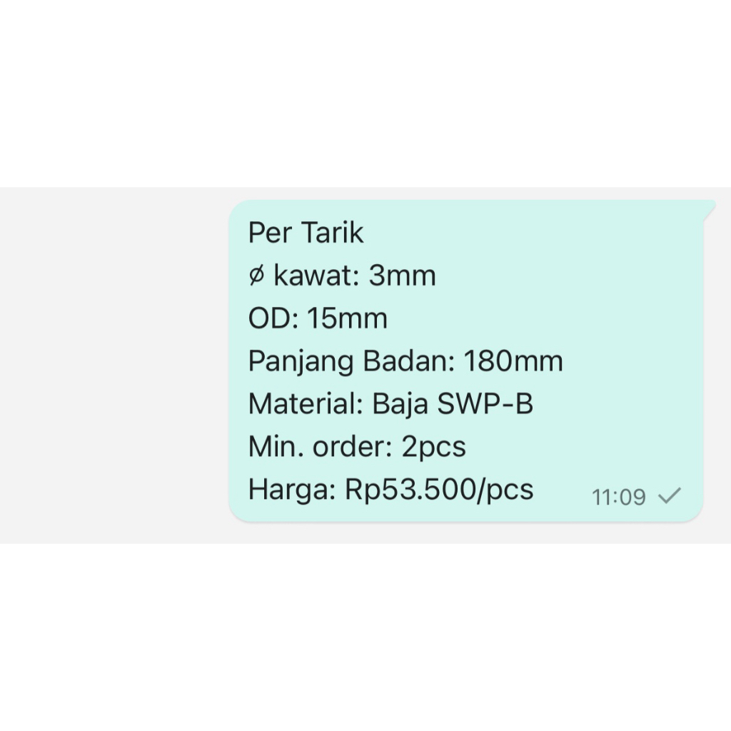 per Spring Pegas Tekan OD 15mm Kawat 3mm Panjang Badan 180mm Baja