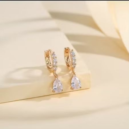 Anting Titanium Korea Earrings Emas Juntai Berlian Giwang Tindik