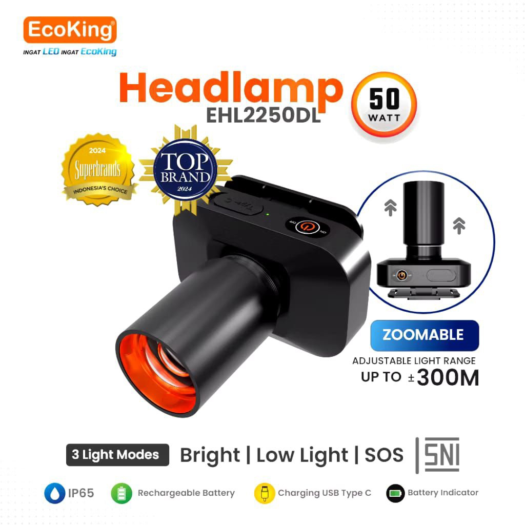 Ecoking Headlamp EHL-2850DL SENTER KEPALA 50W/60W