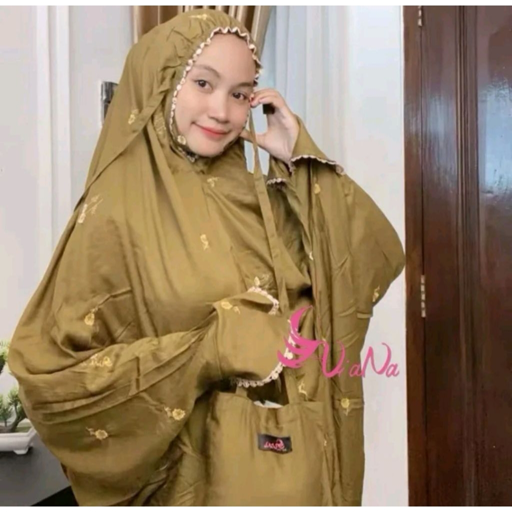 Ani'ana Official - MUKENA TERUSAN BORDIR BAHAN RAYON TWIL PREMIUM KBI MOTIF BUNGA KECIL CANTIK BORDI