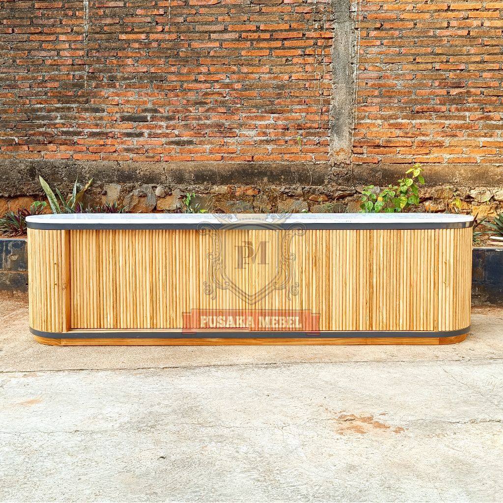 meja konsol tv top marmer putih carrara, meja bufet cabinet tv top marmer minimalis kayu jati