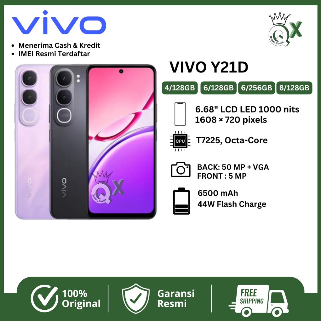 VIVO Y21D RAM 4+4/128GB 6+6/128GB 6+6/256GB 8+8/128GB GARANSI RESMI 12 BULAN