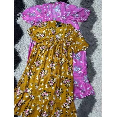 Dress Daster Diandra Pendek Motif Bunga Lily Bahan Rayon