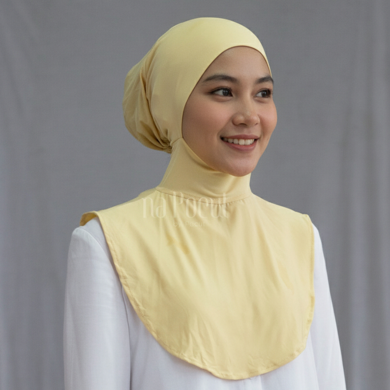 Jilbab NaPocut Maroko Resleting Spandex Kerudung yang Nyaman