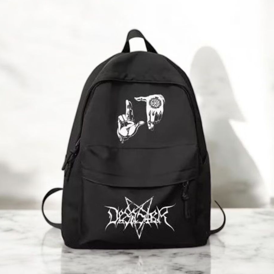 Backpack Pria Metal Style - Tas Hitam Keren untuk Sekolah & Nongkrong
