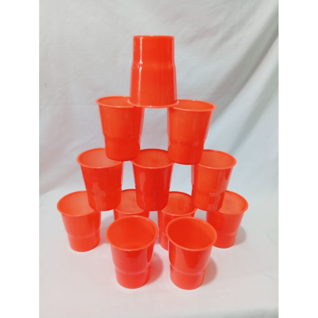 1LUSIN/12 PCS GELAS KOPI WARNA ORANGE/GELAS PLASTIK MURAH MERIAH
