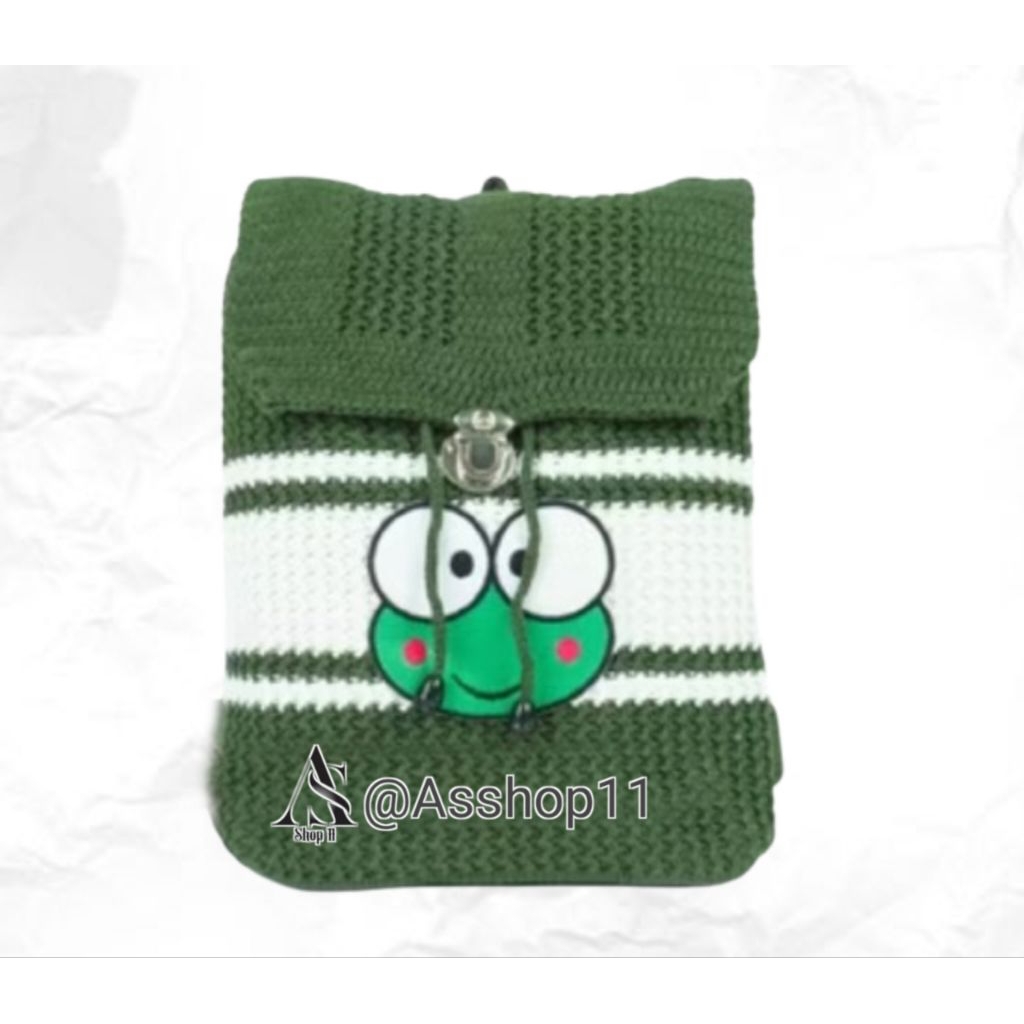 Tas karakter keropi anak perempuan bahan rajut tebal ukuran 25 cm x 30 cm
