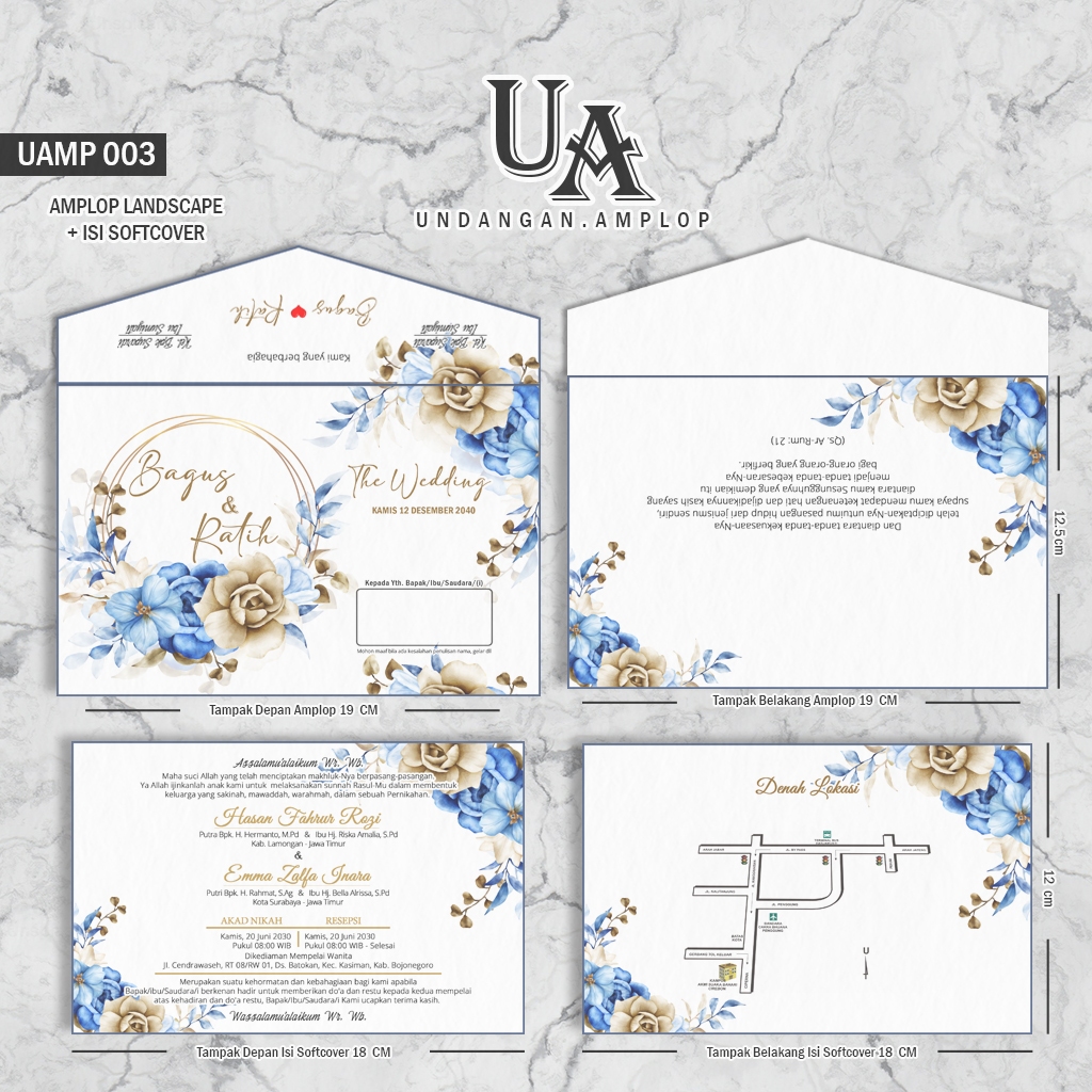 Undangan Pernikahan Amplop Softcover Landscape Elegan | Undangan Amplop 003