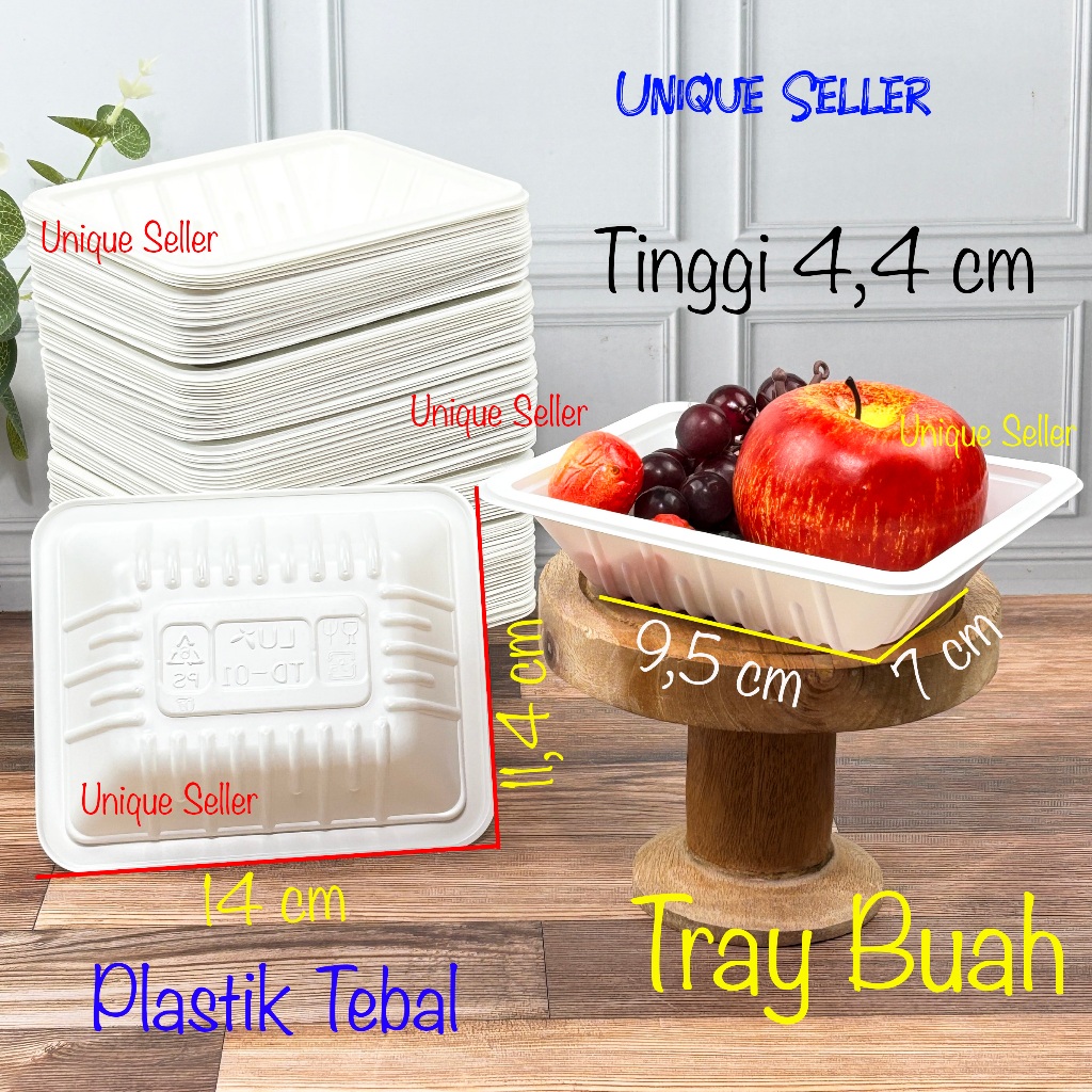Tray Buah & Daging Plastik Putih LUX 14x11x4 cm / Tray Wadah Mika Alas Daging Sayur Buah Plastik