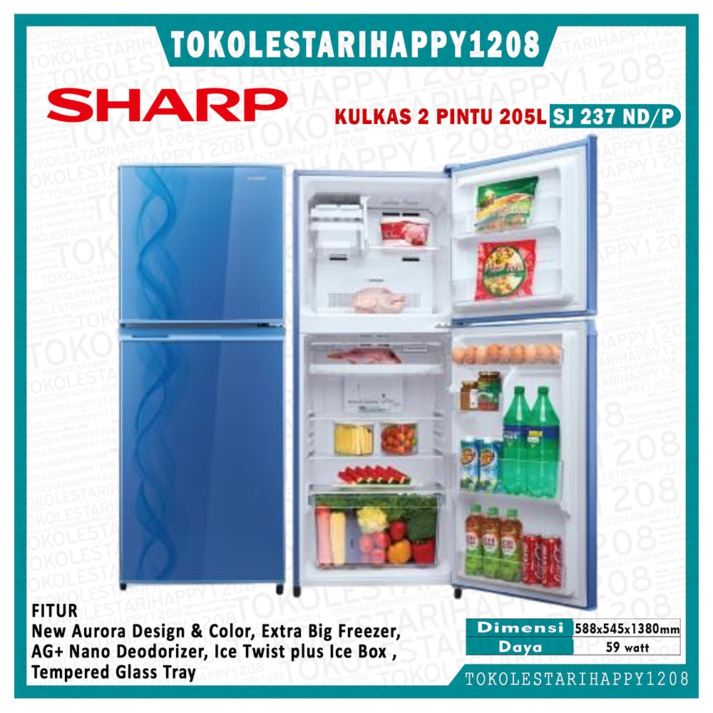 Kulkas 2 Pintu SHARP Aurora Design 187 L SJ-237ND AB/AP Bandung Kurir Toko 1 Hari Sampai