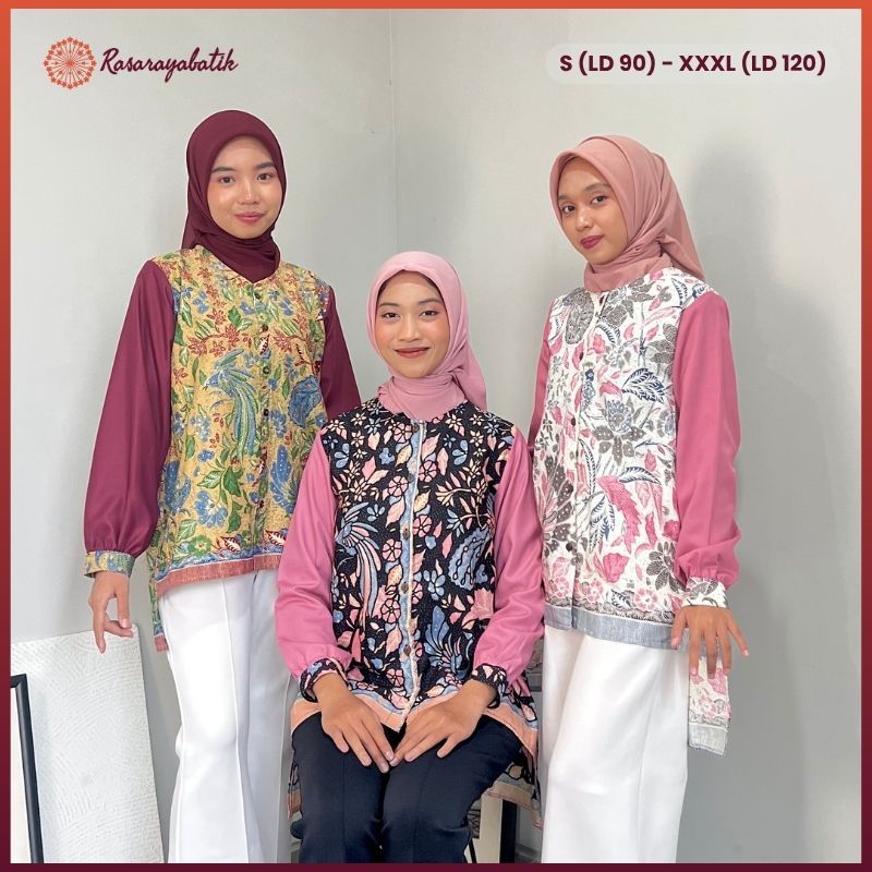 RASARAYA BATIK Mahis Blouse Wanita Katun - Atasan Batik Motif Tiga Negeri Elegan