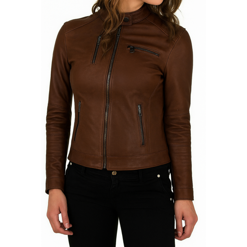 Jaket semi kulit sintetis wanita untuk touring kerja sehari hari seksi korea