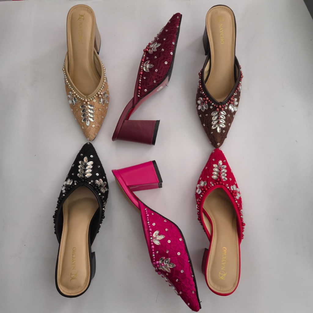 NAYCHO Wedding Shoes Wanita Brukat Payet Premium Hells Tahu 7 Cm