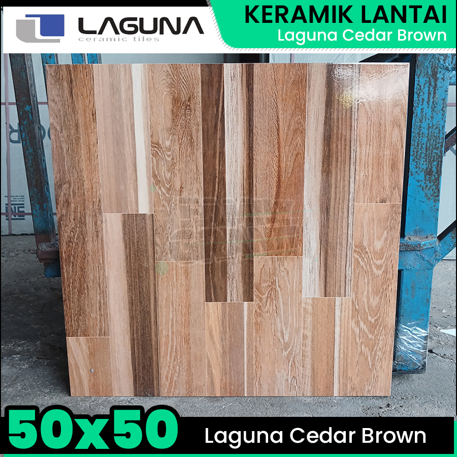 Keramik Motif Kayu 50x50 Laguna Cedar Brown Lantai Ubin Glossy