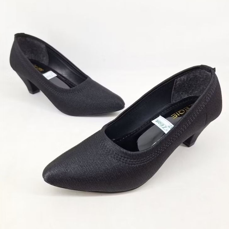 TEQIE Sepatu Wanita Kantoran Hitam KANZIA SB23 Pantofel Slip On Flat Ballerina Hak 5cm Kekinian