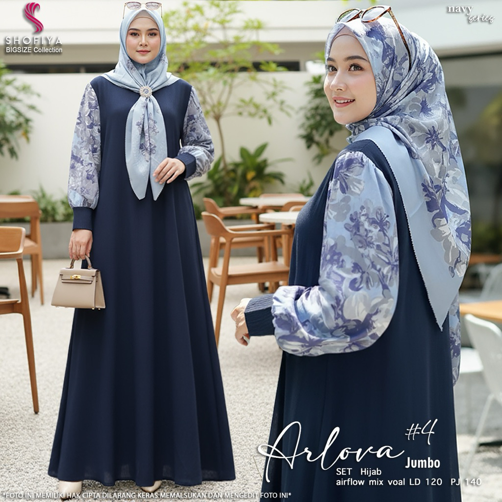 COD= NO CANCEL• Arlova by Shofiya• Dress Jumbo Cantik Kombinasi Best Seller Ori Shofiya