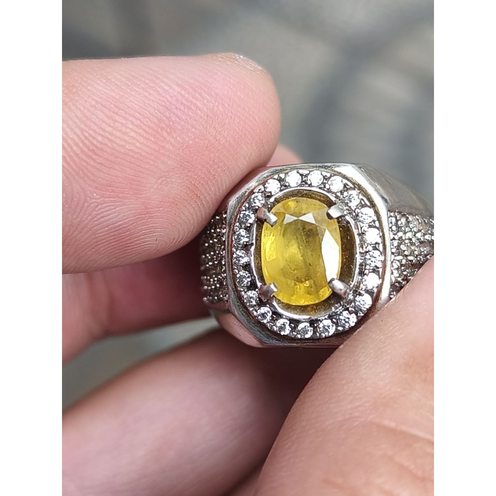 cincin batu yellow safir sapphire 2.03 crat ring perak memo MGL