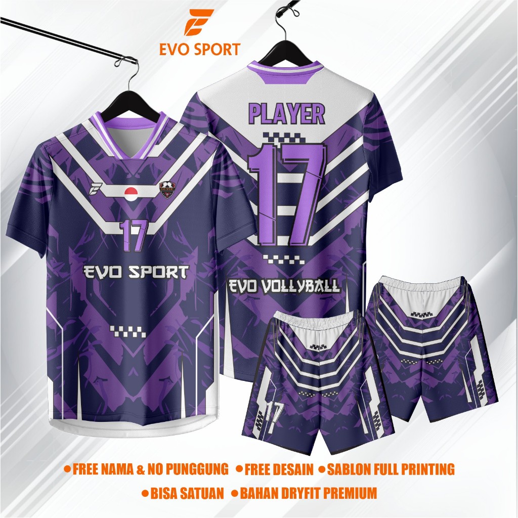 Jersey futsal baju futsal ungu gratis nama nomor punggung