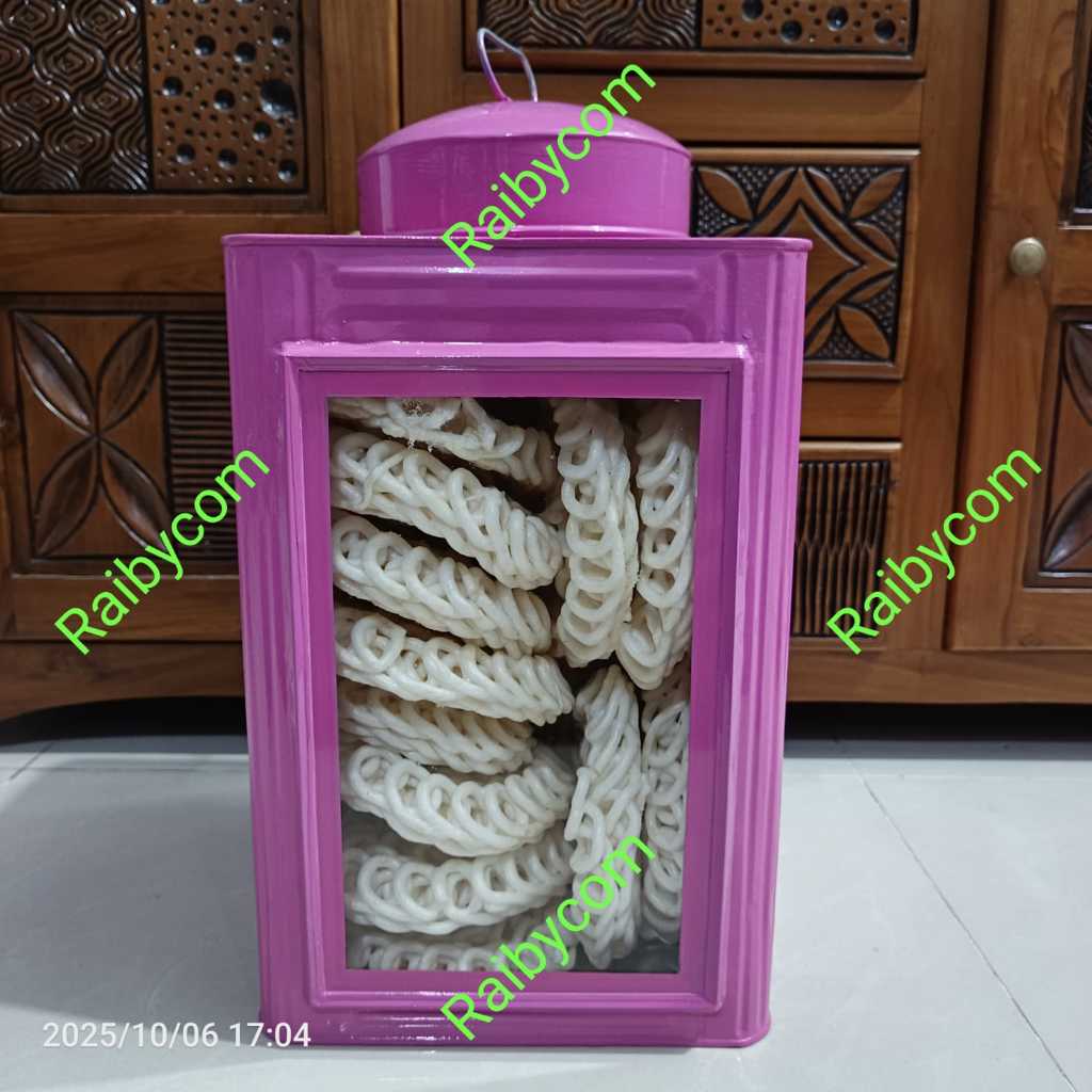 Kerupuk Putih Besar Matang isi 25pcs + Kaleng Kaca Krupuk Jadul Warung Blek Toples Kerupuk PINK Polo