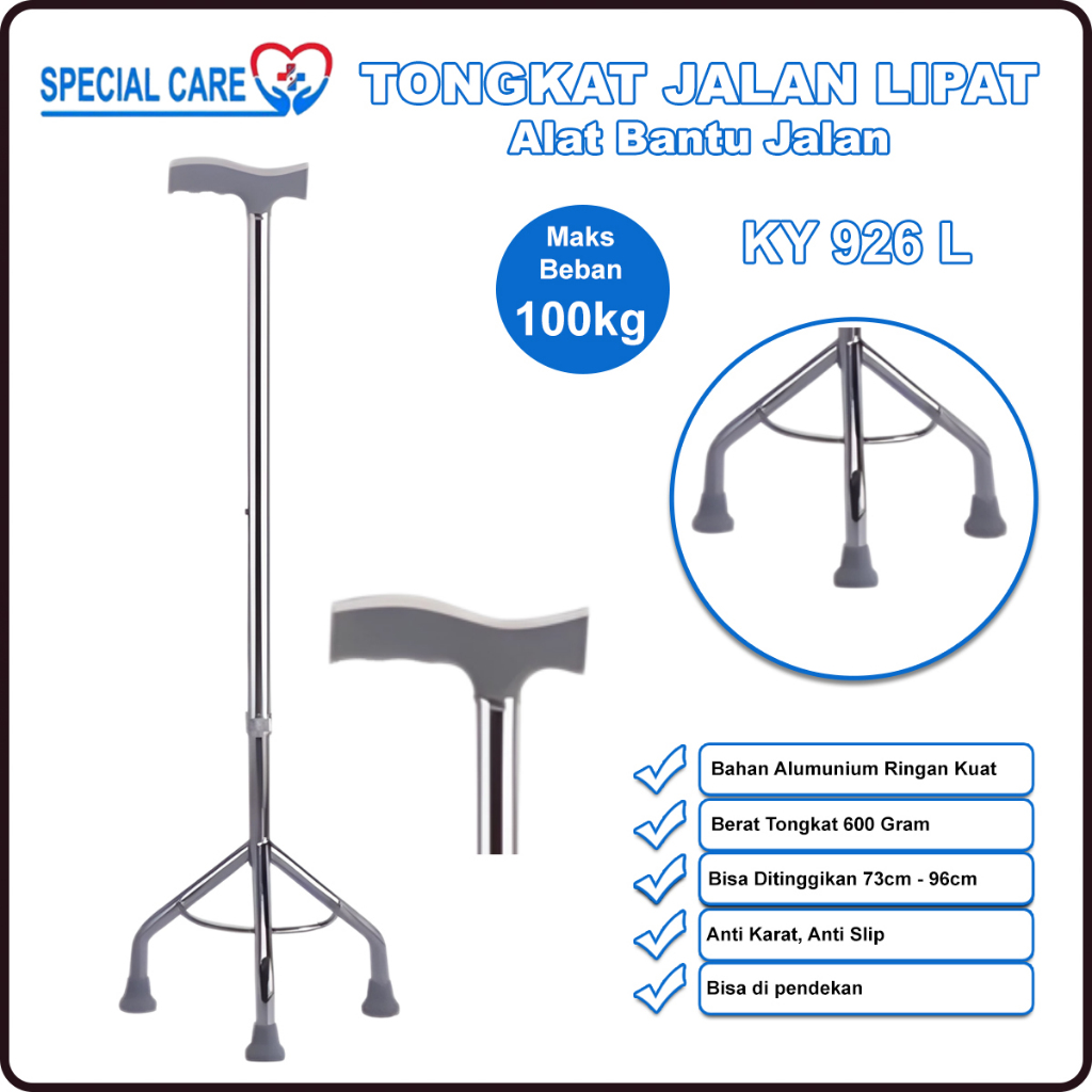 KAIYANG Tongkat 3 Kaki Anti Slip untuk Lansia Tongkat Bantu Jalan Aluminium Kuat Stabil 100kg KY926L