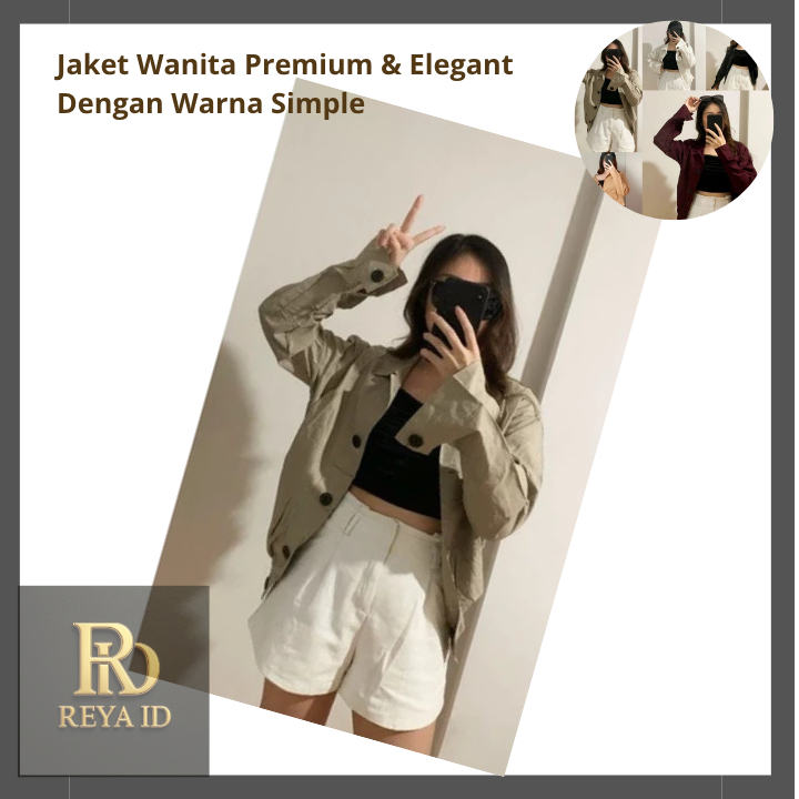 REYA Jaket Bomber Wanita Premium Oversize Polos Linen Outer Kemeja Casual Ala Korea Jaket Leeminho