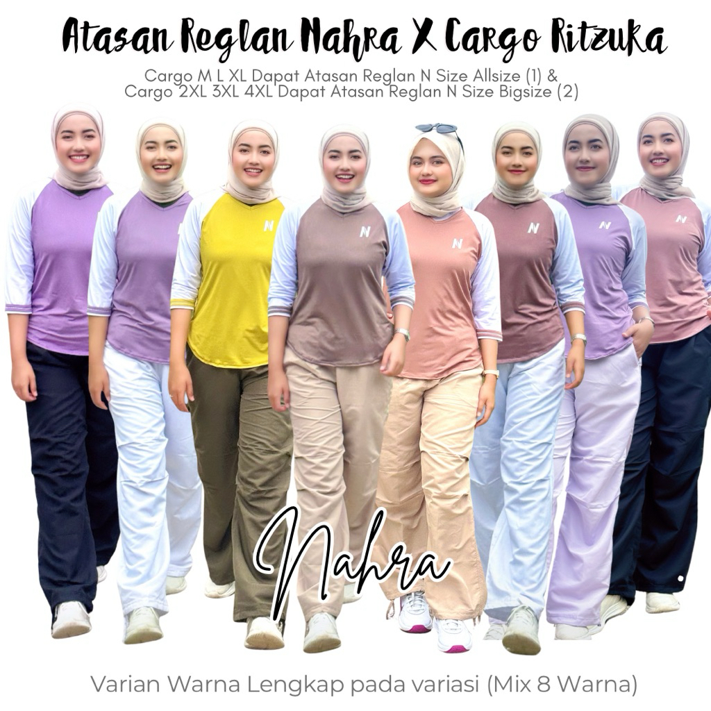 Nahra Setelan Atasan Reglan N Bahan Spandek & Cargo Ritzuka Bahan Parasut Untuk Baju Senam & Aktifit