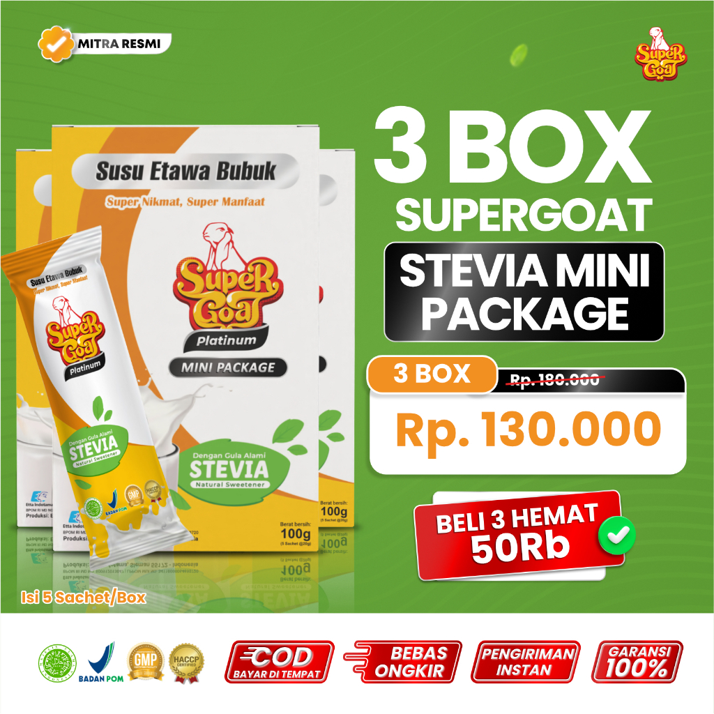 Supergoat Susu Kambing Etawa Bubuk Sachet Original Platinum Stevia