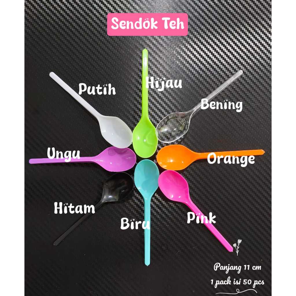 50pcs Sendok Teh Es Krim Jasuke Puding Kue Cake Tart Warna Pink Ungu Hijau Biru Putih Hitam Bening