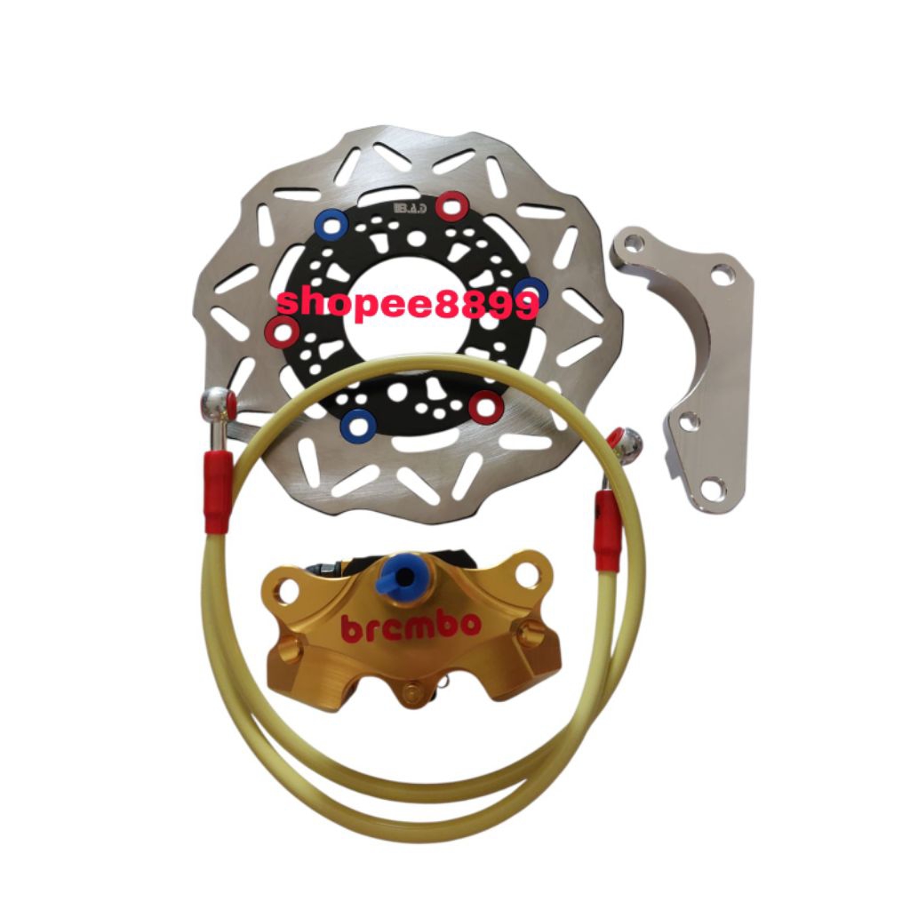 paket hemat 4 in1 piringan bad hitam ukuran standar 190mm + kaliper kanan Brembo 2piston full CNC+ b