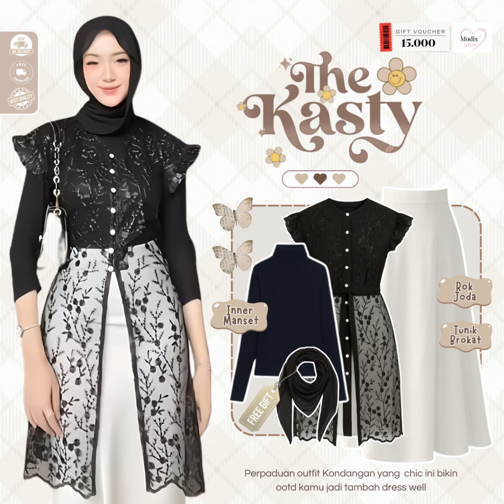 Denita Setelan OOTD Perempuan Berhijab ( Hijab + Manset + Tunik + Rok ) Setelan Hijab Melayu Wanita 