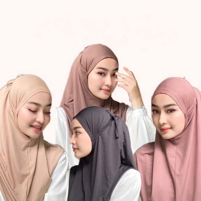 jilbab bergo sport tali jersey hijab instan non pet size L