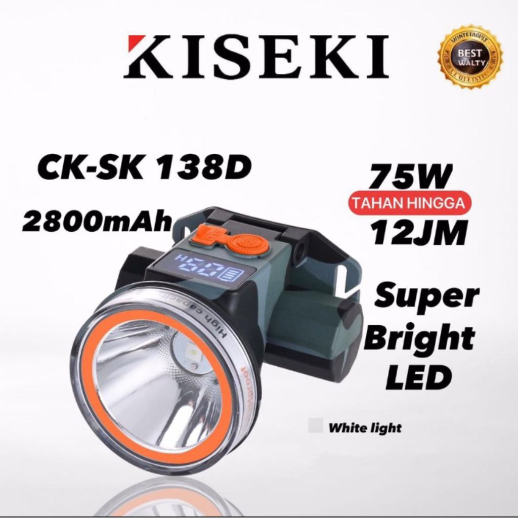 Senter Kepala Selam 75 Watt KISEKI CK-SK138D Cahaya Putih Super Terang Batrai 2800mAh ~ Headlamp Sup