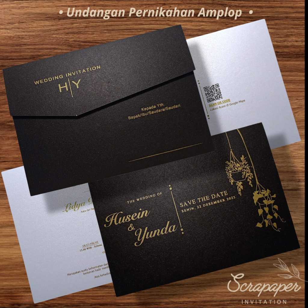 Undangan Pernikahan Amplop dan Isi Hardcover Simple Elegan Bahan Kertas Jasmine Berglitter