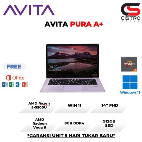 AVITA PURA A+ RYZEN 5 5500 8GB 512GB W11 14.0FHD