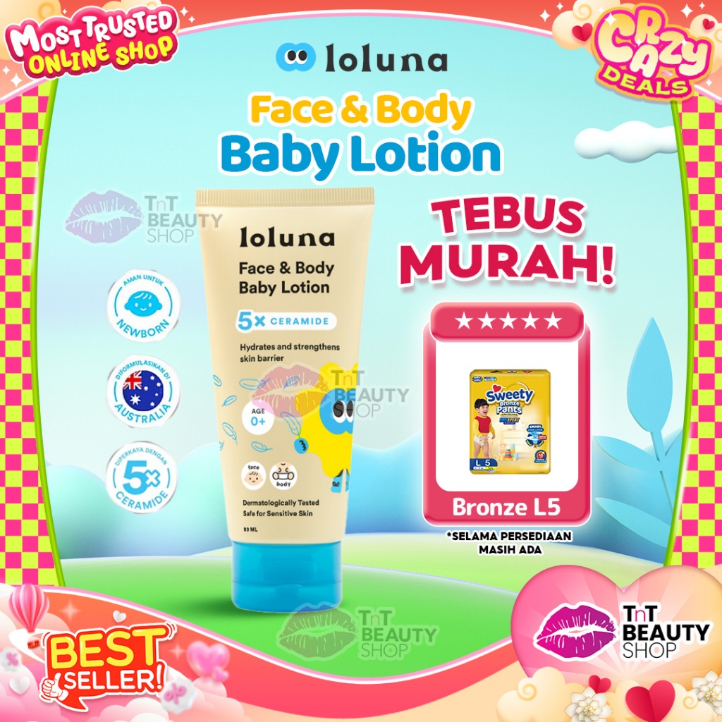 LOLUNA Face & Body Baby Lotion 80ml 5x Ceramide Lotion Newborn Dan Kids | TnT Beauty Shop